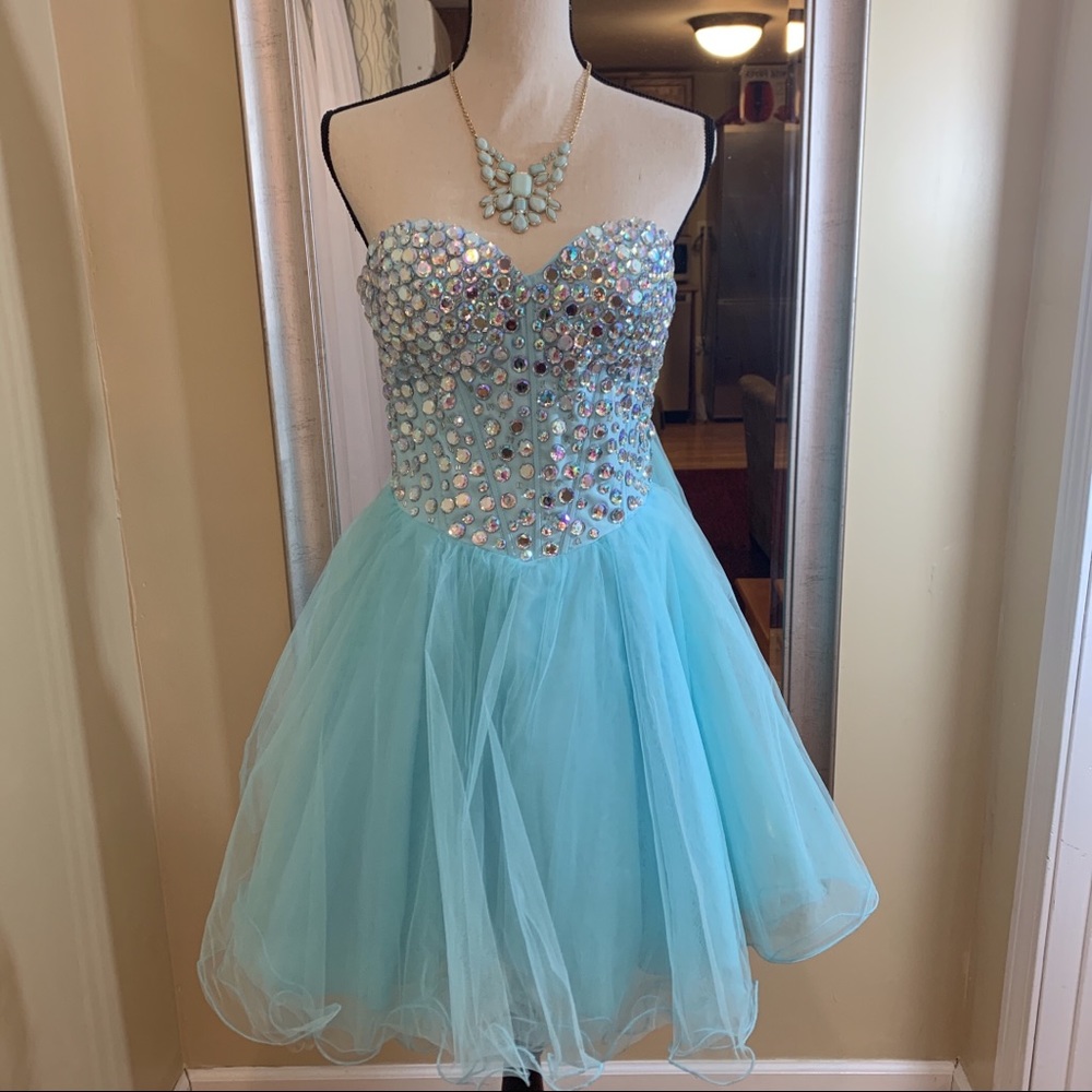 NWT Nox Anabel Light Blue Short Prom Dress Size S